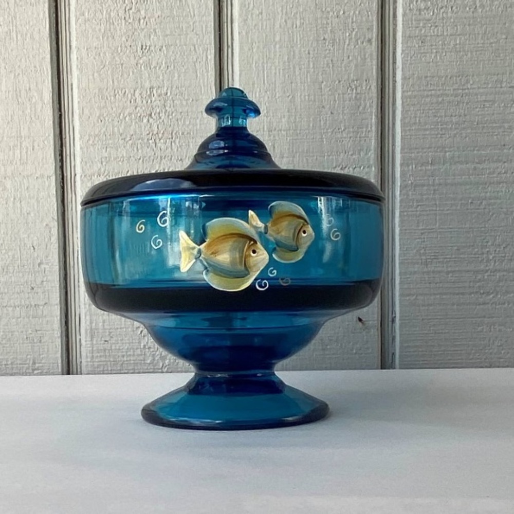Fenton Glass Tranquil Sea on Indigo Blue Candy Box